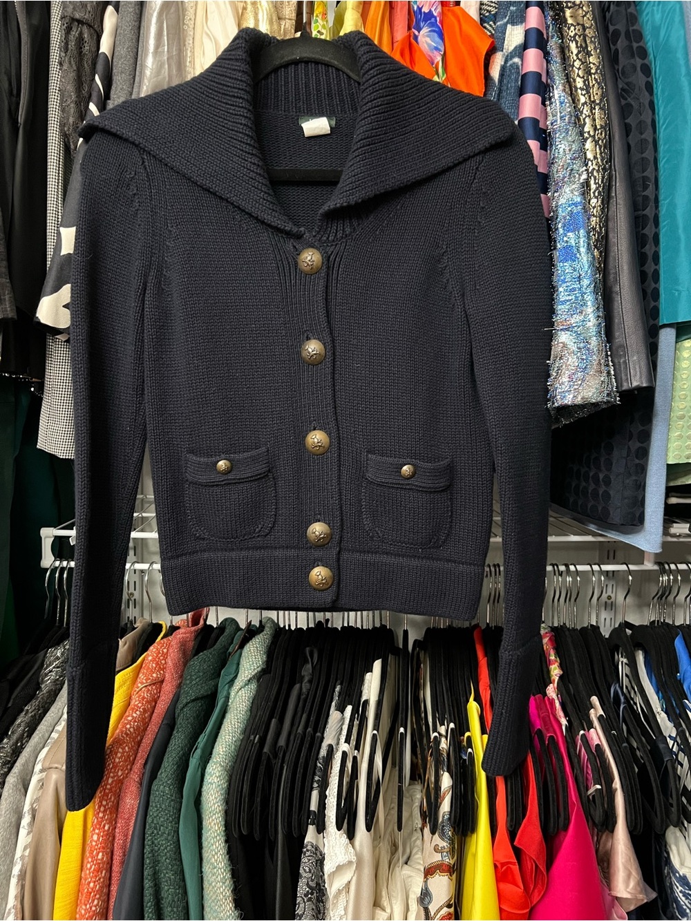 J. Crew Vintage Navy Sailor-Collar Button Front Knit Cardigan